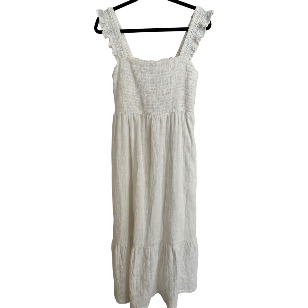 Soma Weekend Ivory Cream Smocked Tiered Maxi Dress‎ Large Wknd